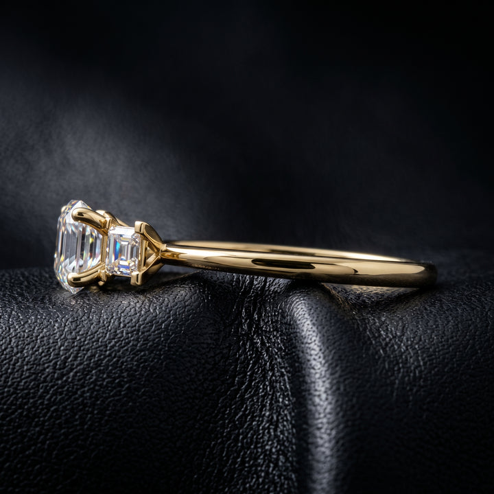 3-Stone Princess Cut Moissanite Ring, 0.90CT Center, 14K Gold