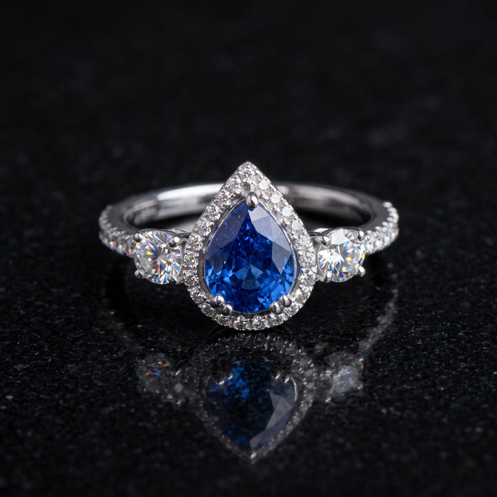 Pear-Shaped natural Blue Sapphire Ring