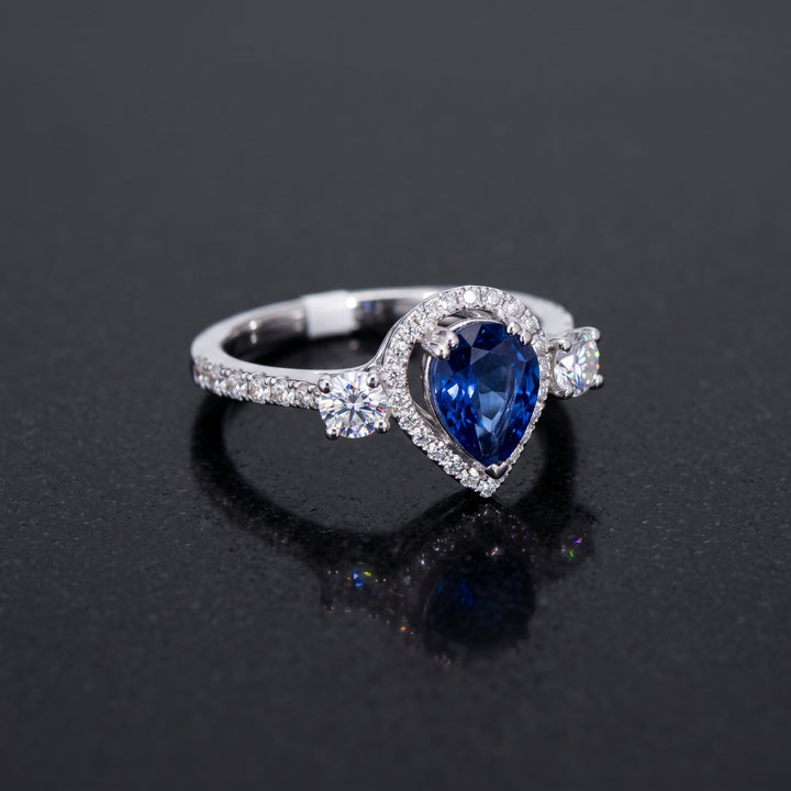 Pear-Shaped natural Blue Sapphire Ring