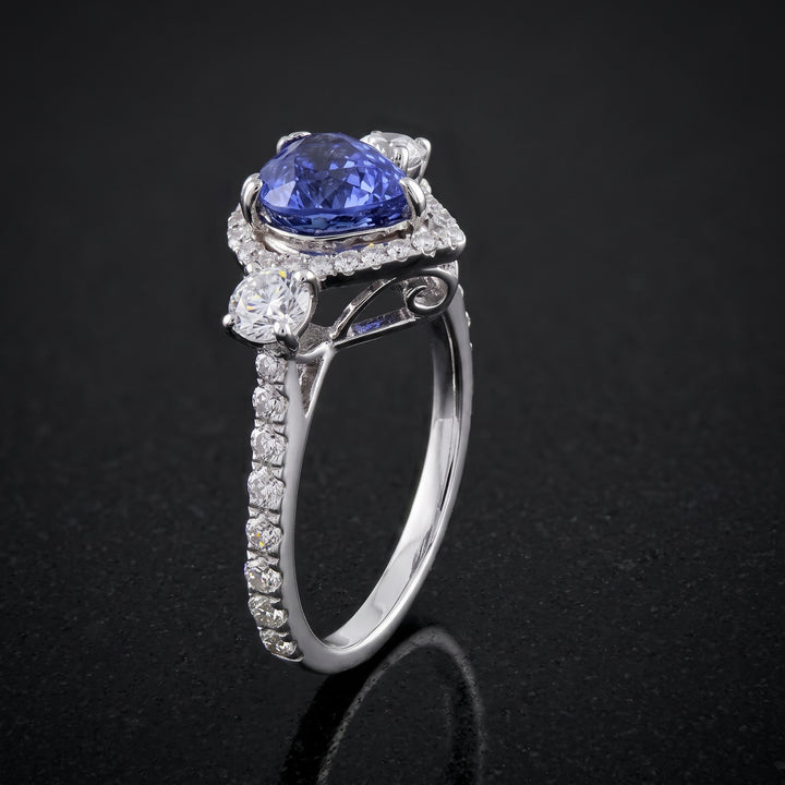 Pear-Shaped natural Blue Sapphire Ring
