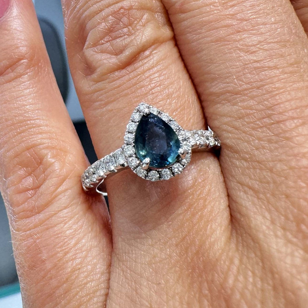 Pear shaped sapphire engagement on sale ring