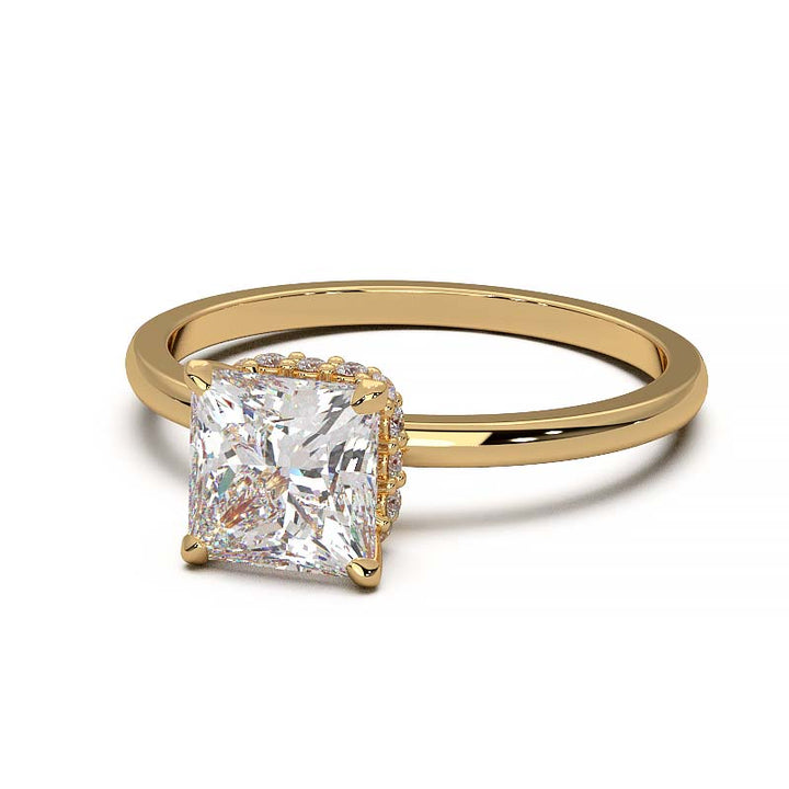 Princess Cut Lab-Grown Diamond Ring with Hidden Halo