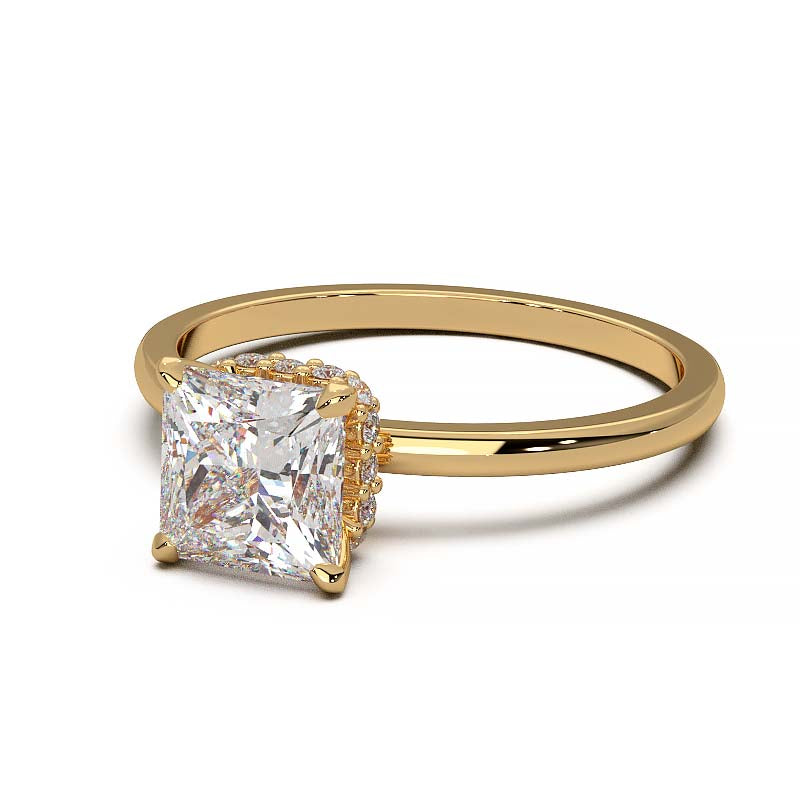 Princess Cut Lab-Grown Diamond Ring with Hidden Halo