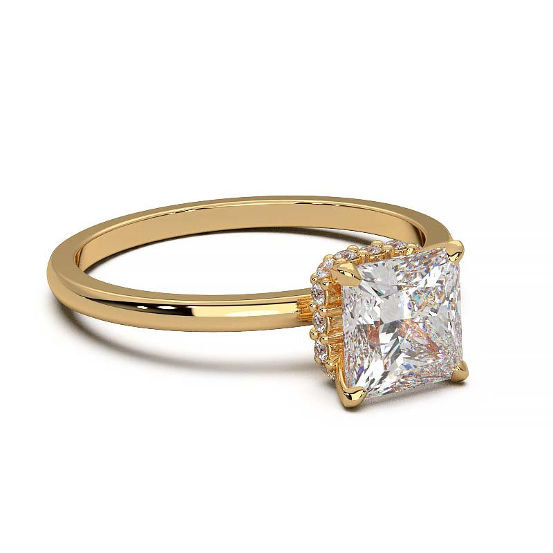 Princess Cut Lab-Grown Diamond Ring with Hidden Halo