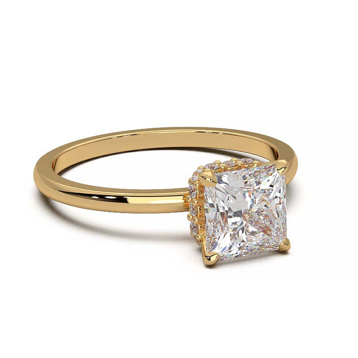 Princess Cut Lab-Grown Diamond Ring with Hidden Halo