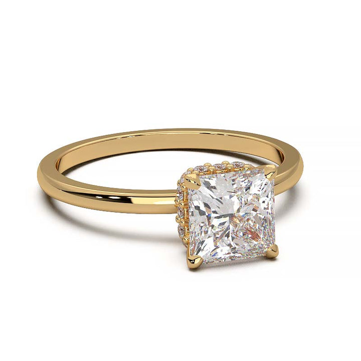 Princess Cut Lab-Grown Diamond Ring with Hidden Halo