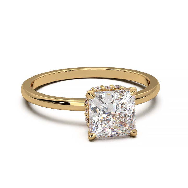 Princess Cut Lab-Grown Diamond Ring with Hidden Halo