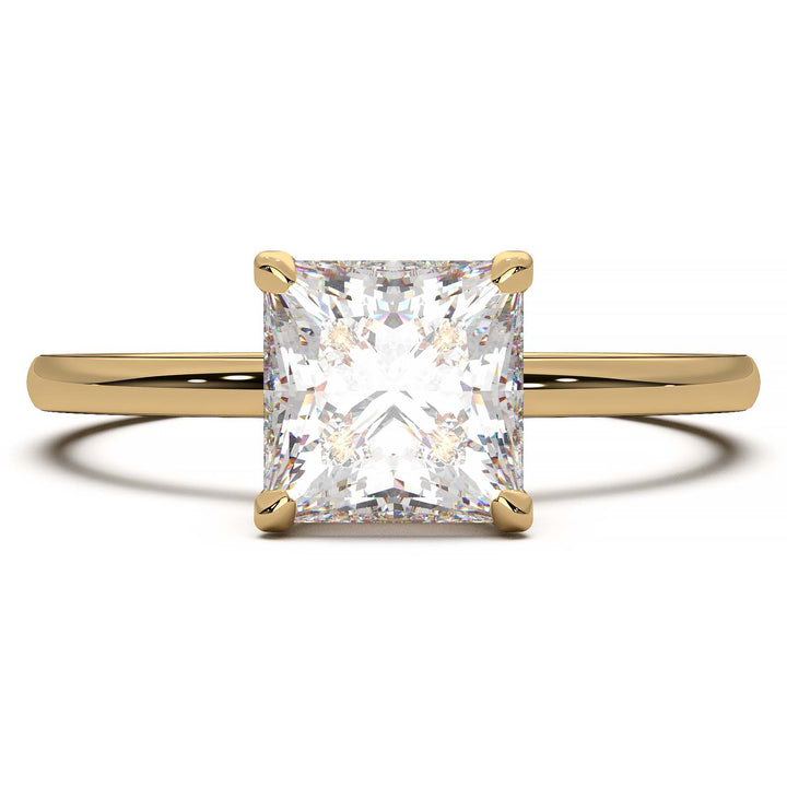 Princess cut lab-grown diamond ring with a hidden halo setting, showcasing a brilliant one-carat diamond.