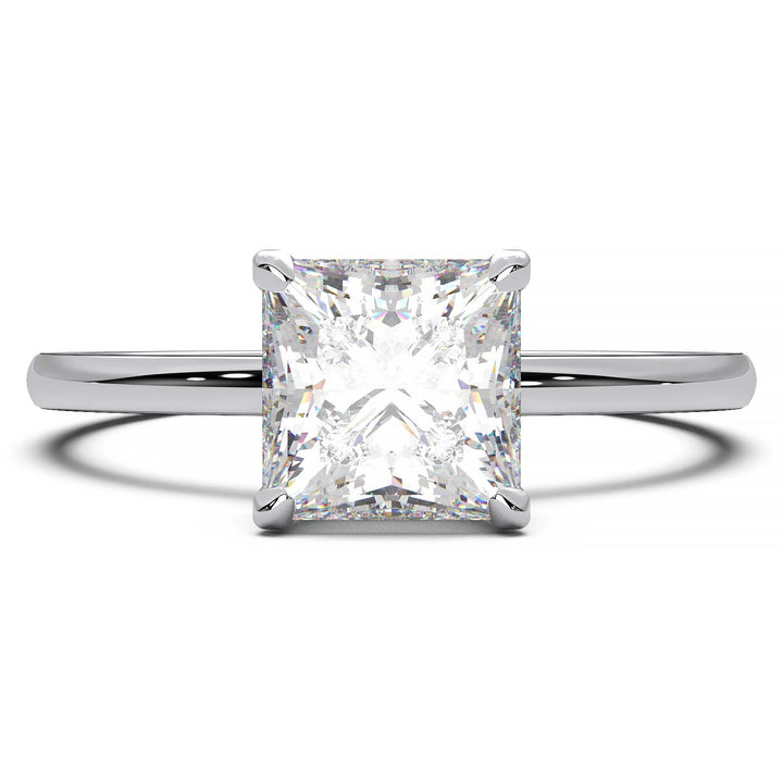 Princess cut lab-grown diamond ring with a hidden halo setting, showcasing a brilliant one-carat diamond.