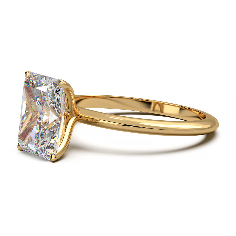 Radiant cut lab-grown diamond solitaire engagement ring with 1.7 carat diamond.