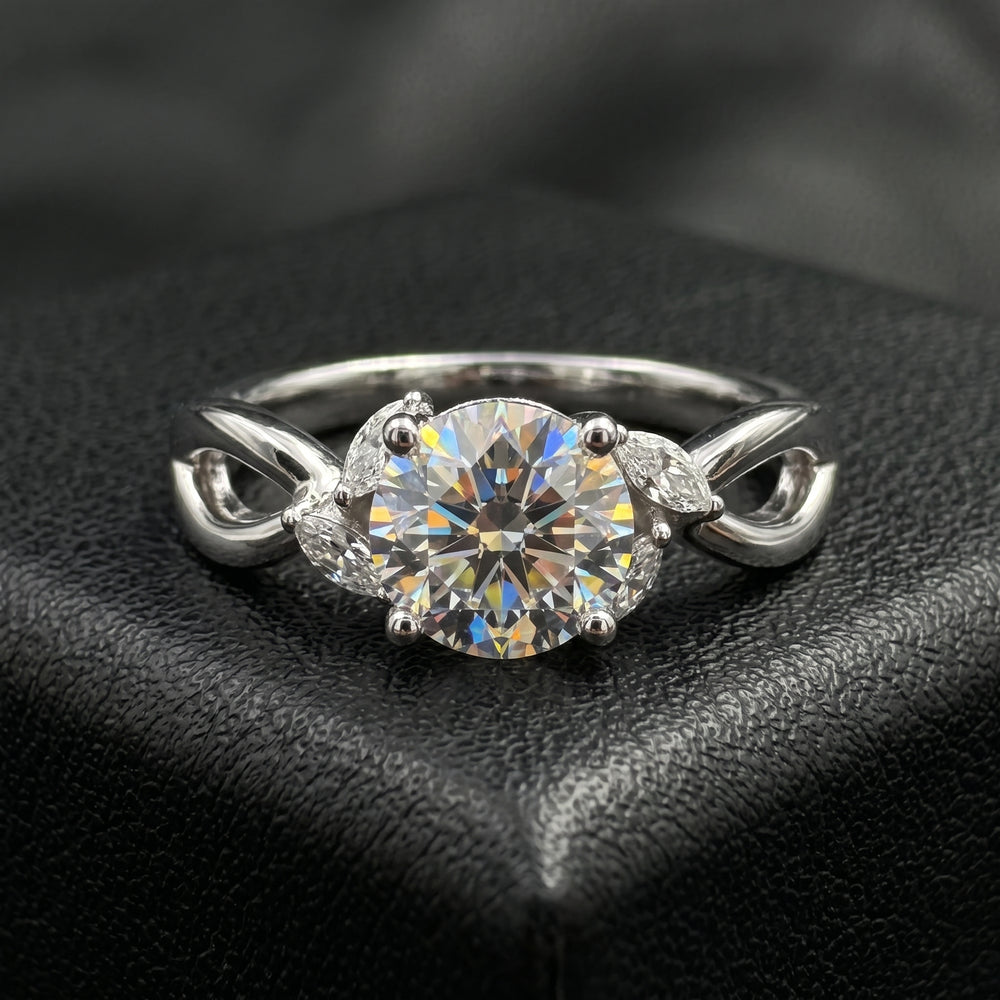 1 Ct Round Moissanite Engagement Ring with Side Stones in 14K Gold