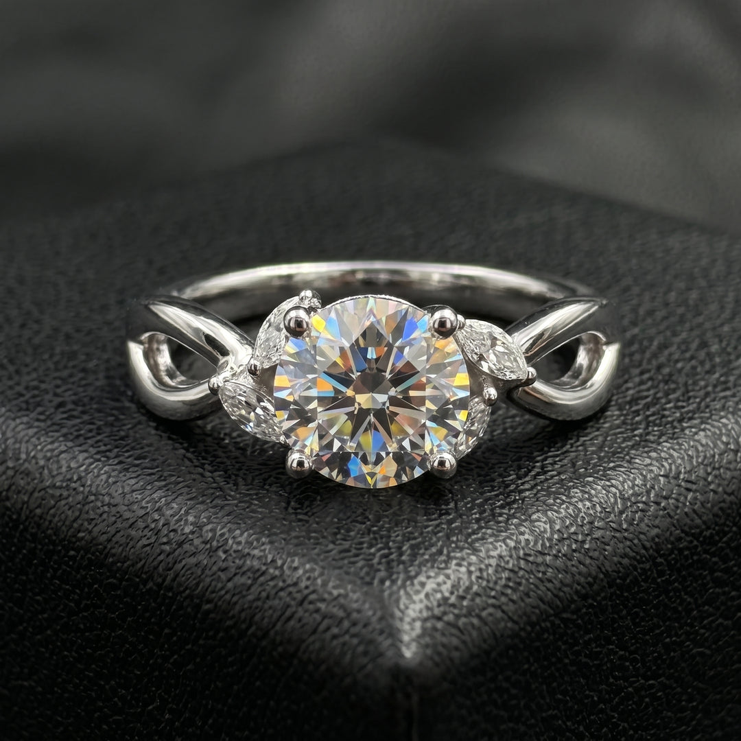 1 Ct Round Moissanite Engagement Ring with Side Stones in 14K Gold