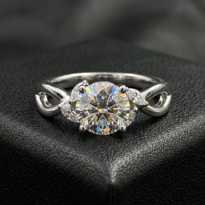 1 Ct Round Moissanite Engagement Ring with Side Stones in 14K Gold