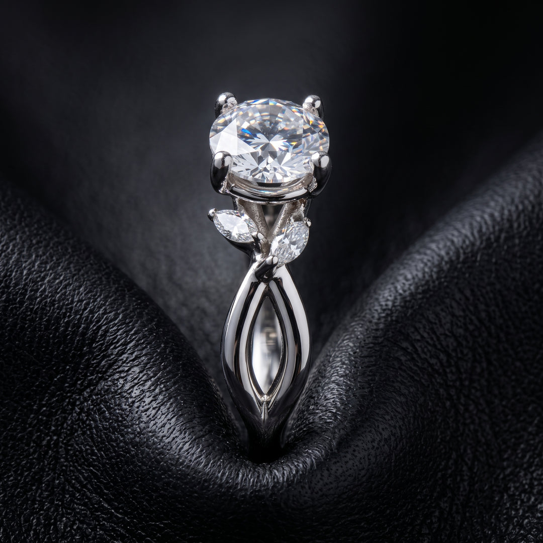 1 Ct Round Moissanite Engagement Ring with Side Stones in 14K Gold