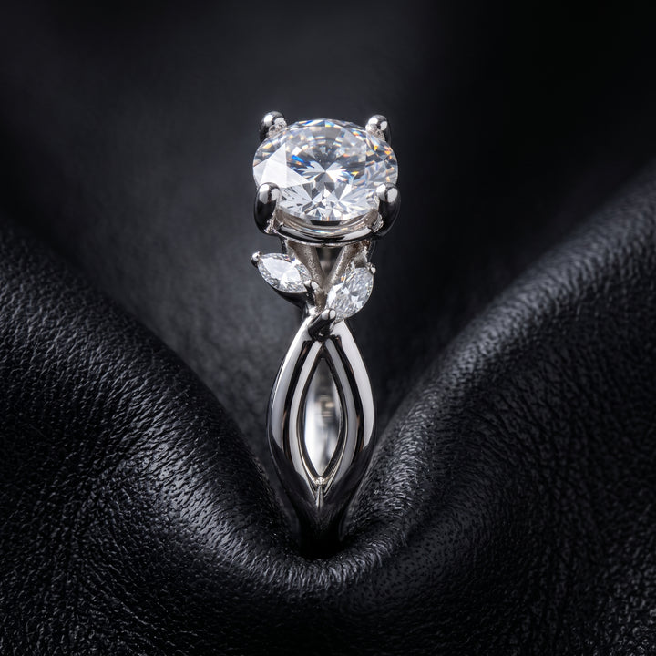 1 Ct Round Moissanite Engagement Ring with Side Stones in 14K Gold