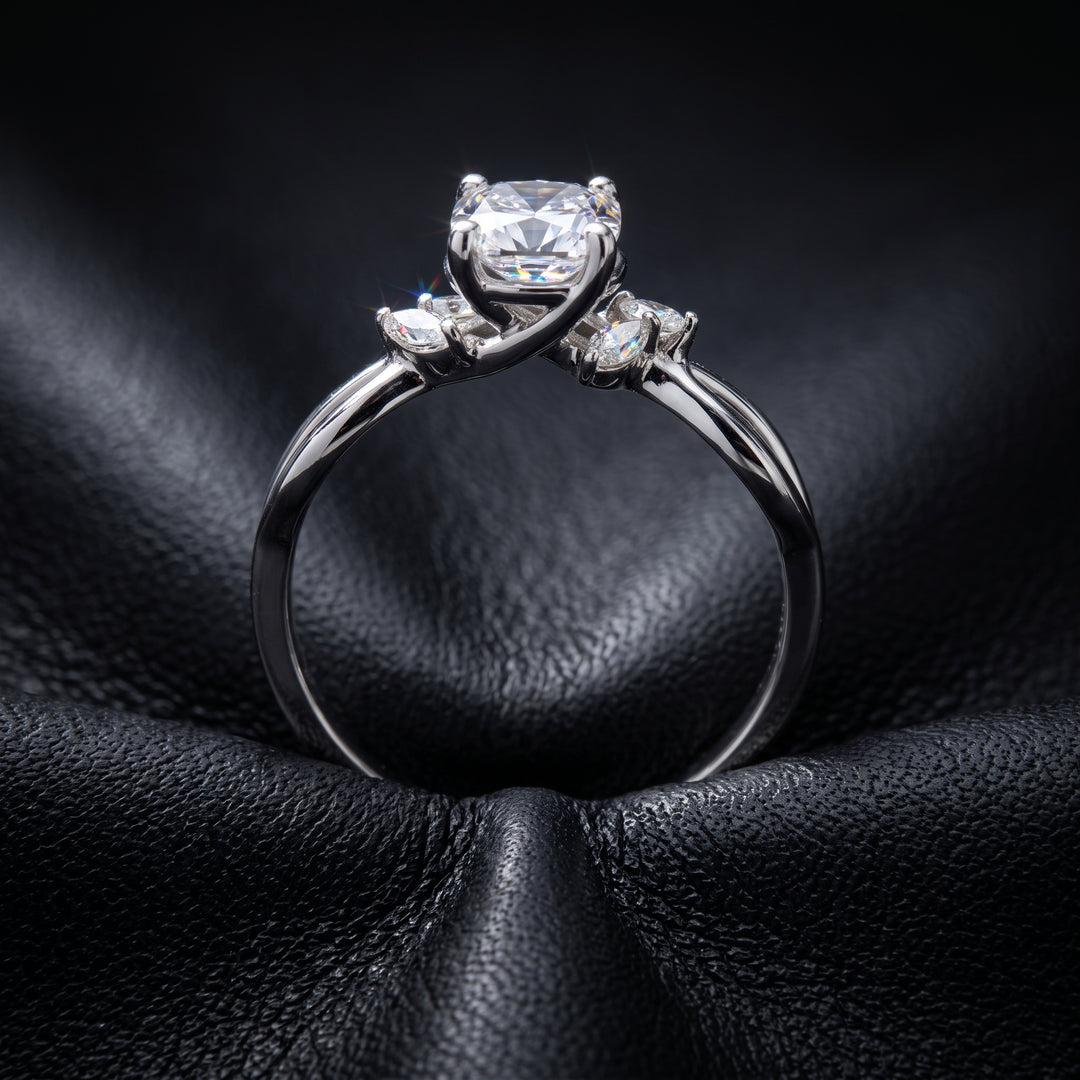 1 Ct Round Moissanite Engagement Ring with Side Stones in 14K Gold
