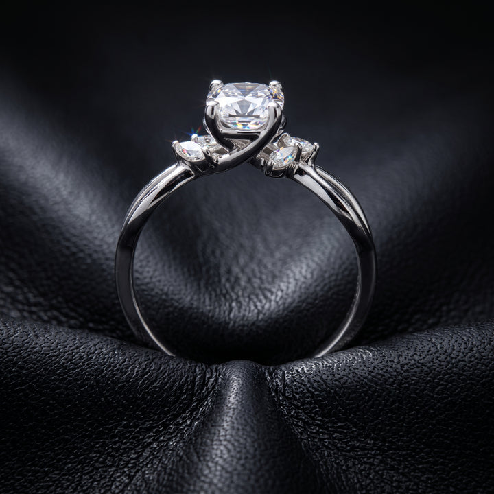 1 Ct Round Moissanite Engagement Ring with Side Stones in 14K Gold