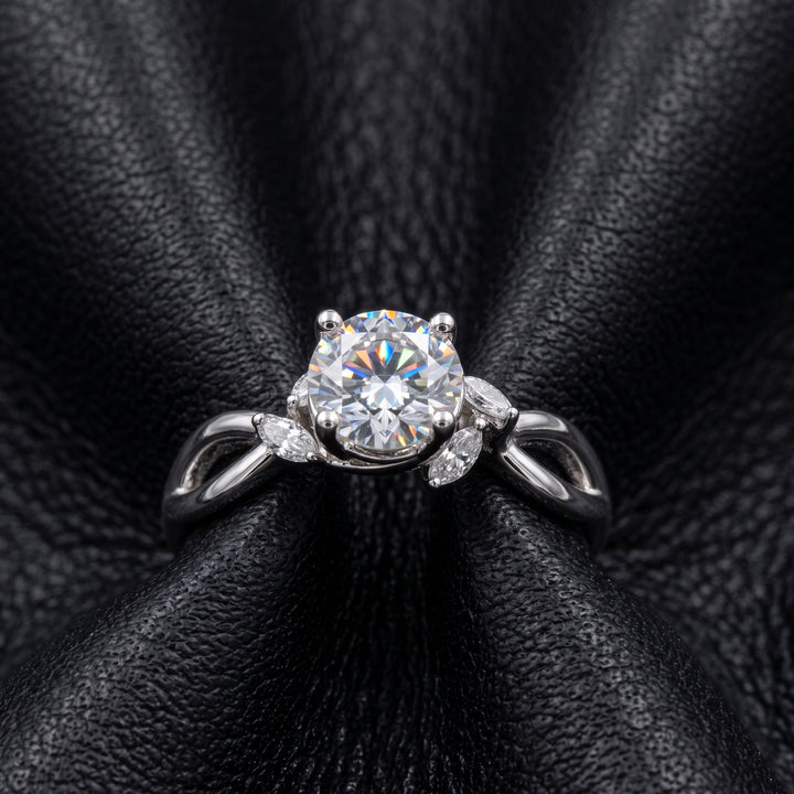 1 Ct Round Moissanite Engagement Ring with Side Stones in 14K Gold