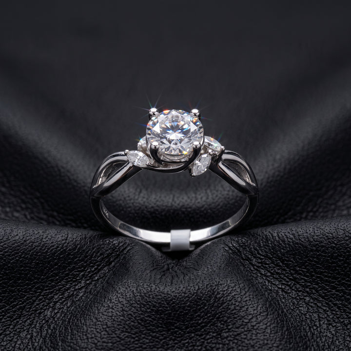1 Ct Round Moissanite Engagement Ring with Side Stones in 14K Gold