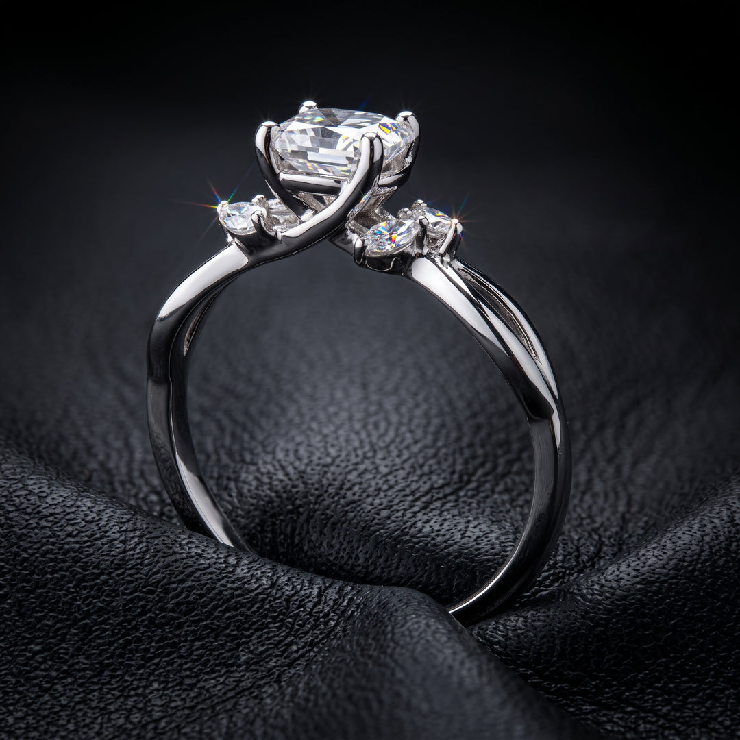 1 Ct Round Moissanite Engagement Ring with Side Stones in 14K Gold