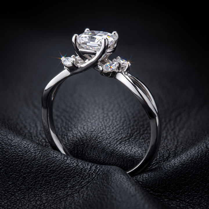 1 Ct Round Moissanite Engagement Ring with Side Stones in 14K Gold
