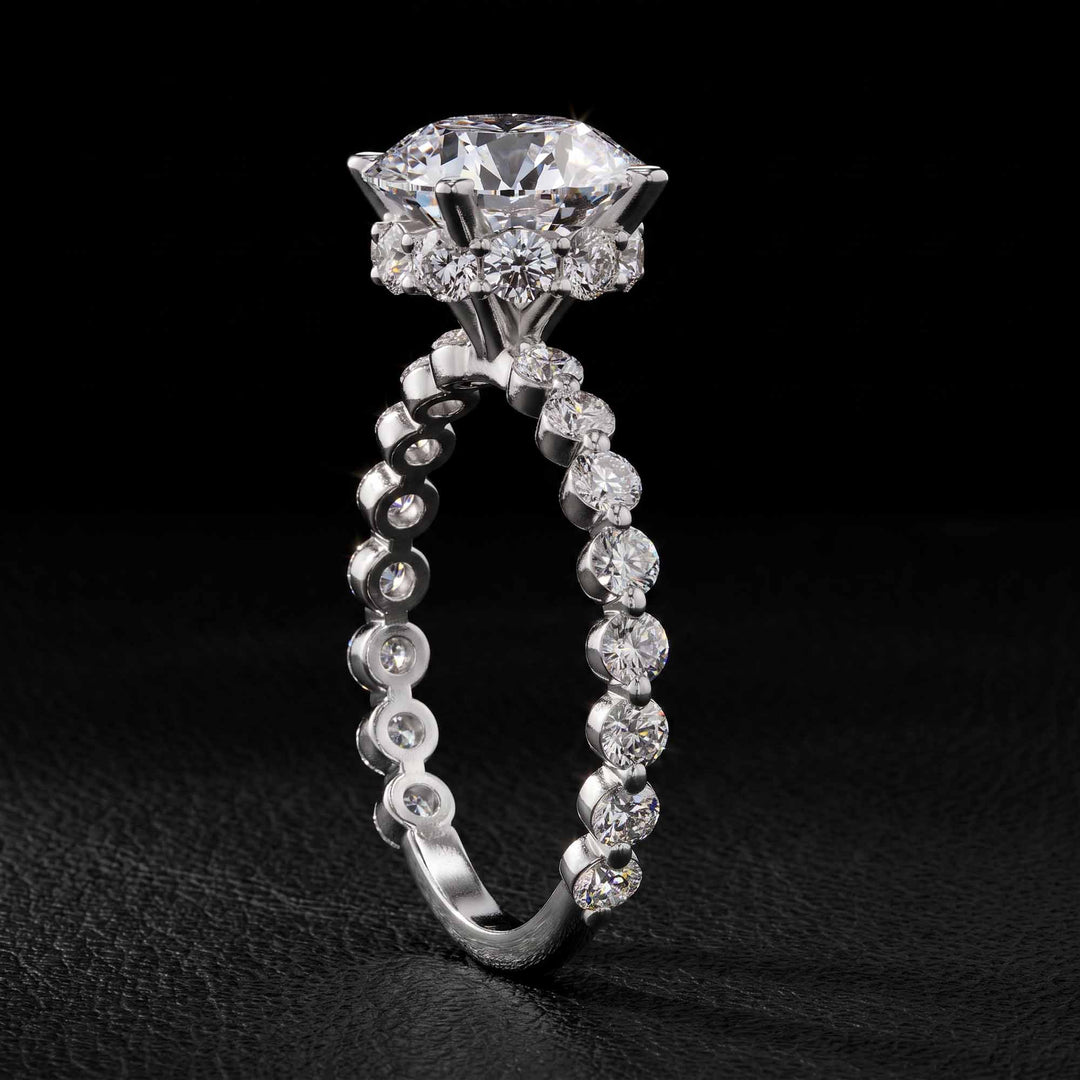 Round Moissanite Engagement Ring with Hidden Halo