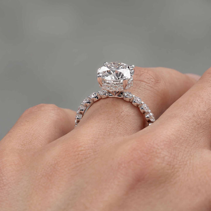Round Moissanite Engagement Ring with Hidden Halo