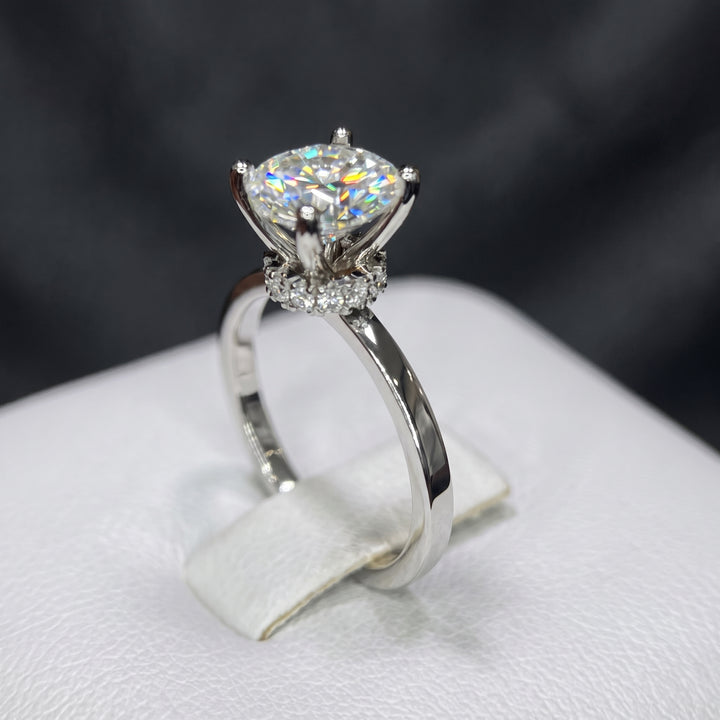 Round Moissanite Ring with Hidden Halo & Diamonds