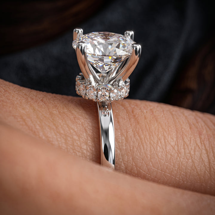 Round Moissanite Ring with Hidden Halo & Diamonds