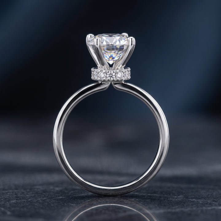 Round Moissanite Ring with Hidden Halo & Diamonds