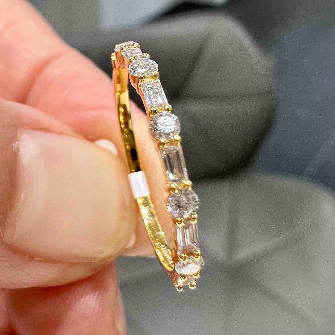 Lab-Grown Diamond Baguette and Round Half Eternity Wedding Band