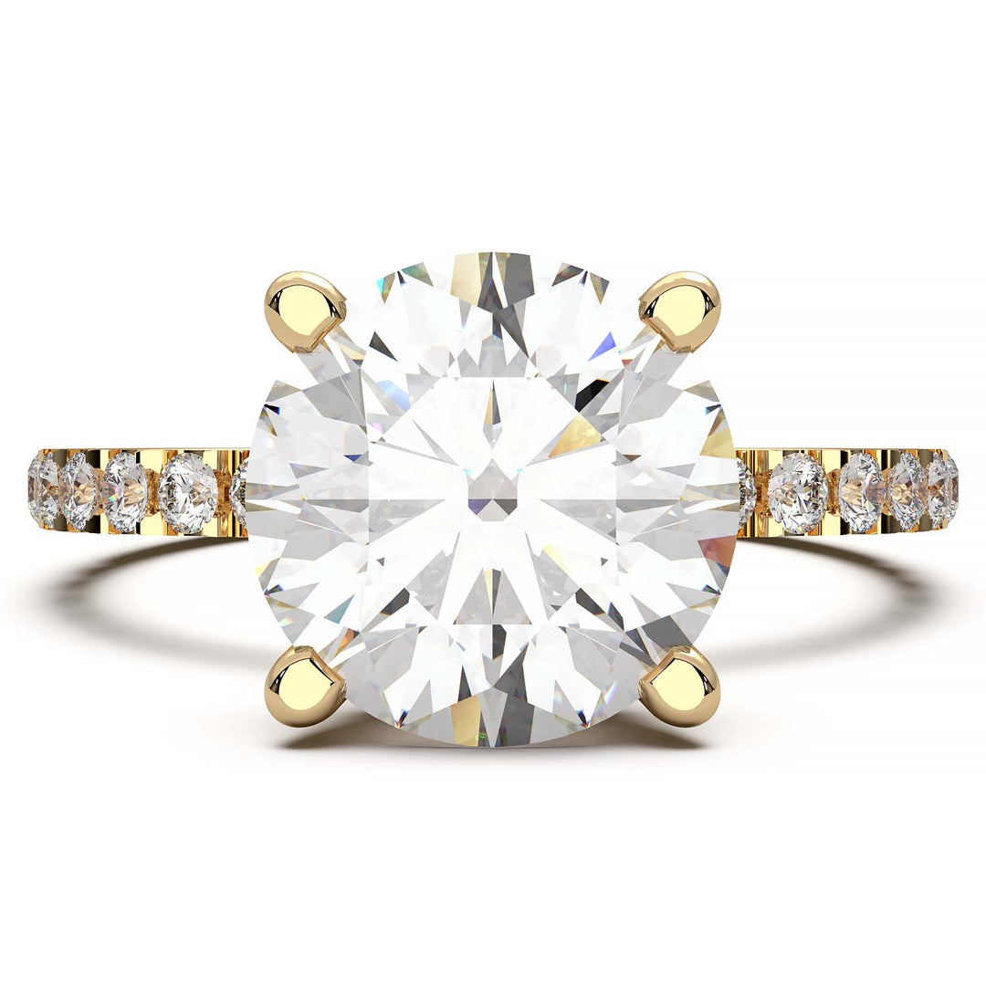 2.5 carat round diamond engagement ring with hidden halo and pavé band