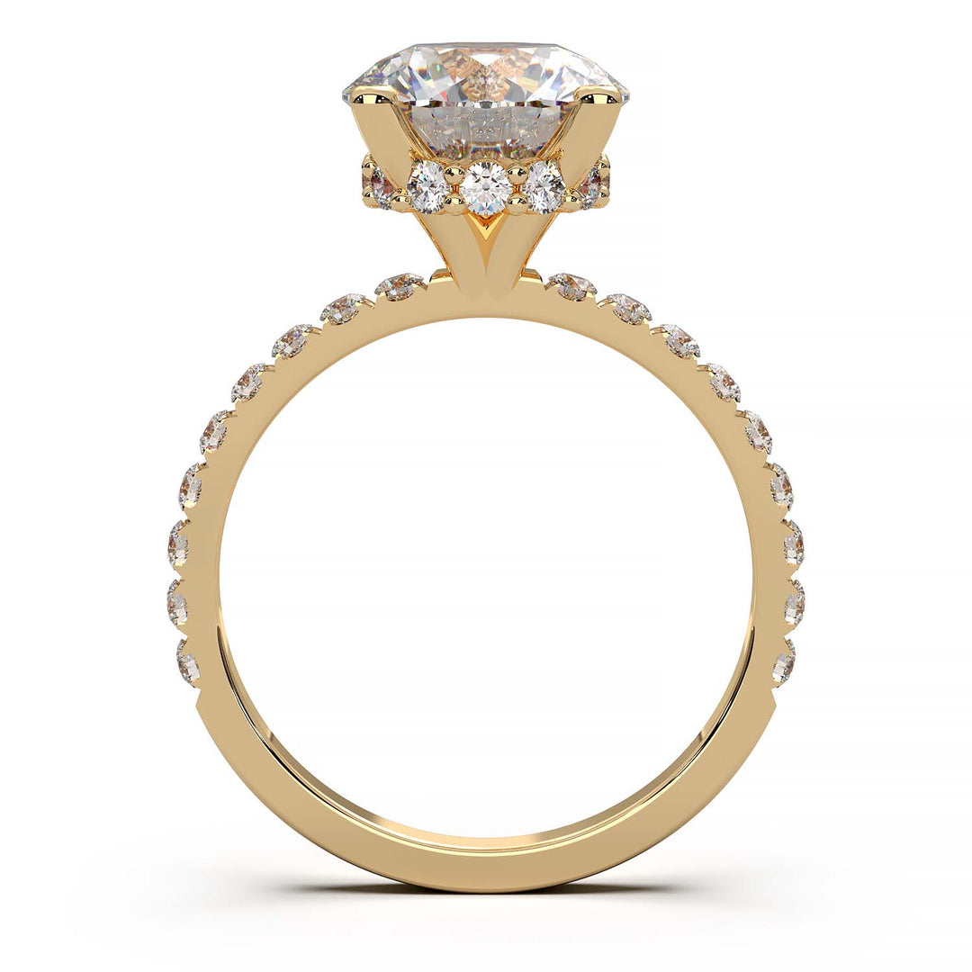 2.5 carat round diamond engagement ring with hidden halo and pavé band