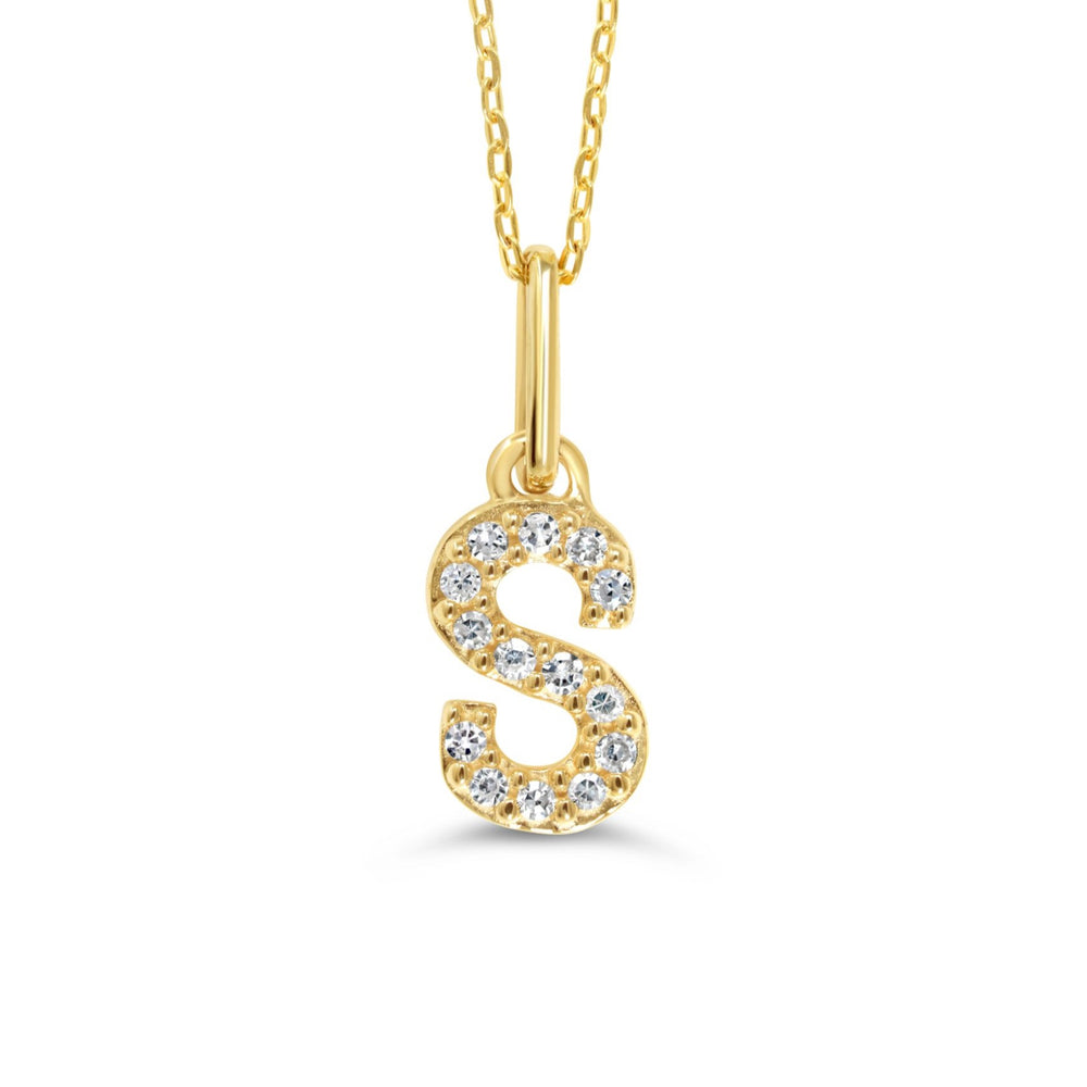 Yellow gold diamond "S" pendant necklace with 0.05CT diamonds and cable chain.