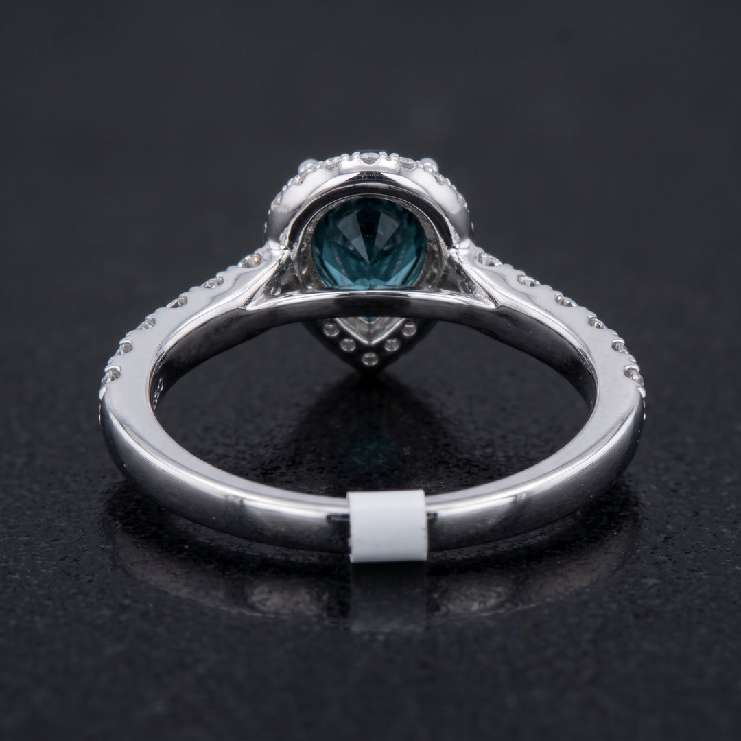 Elegant Pear-Shaped Blue Sapphire Halo Ring in 14K Gold with Diamonds