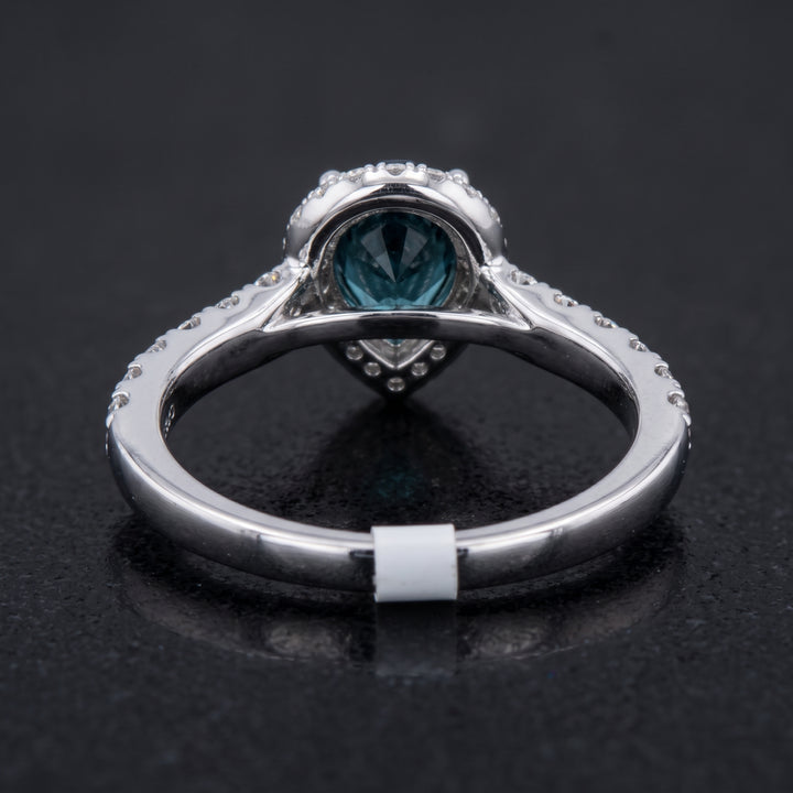 Elegant Pear-Shaped Blue Sapphire Halo Ring in 14K Gold with Diamonds