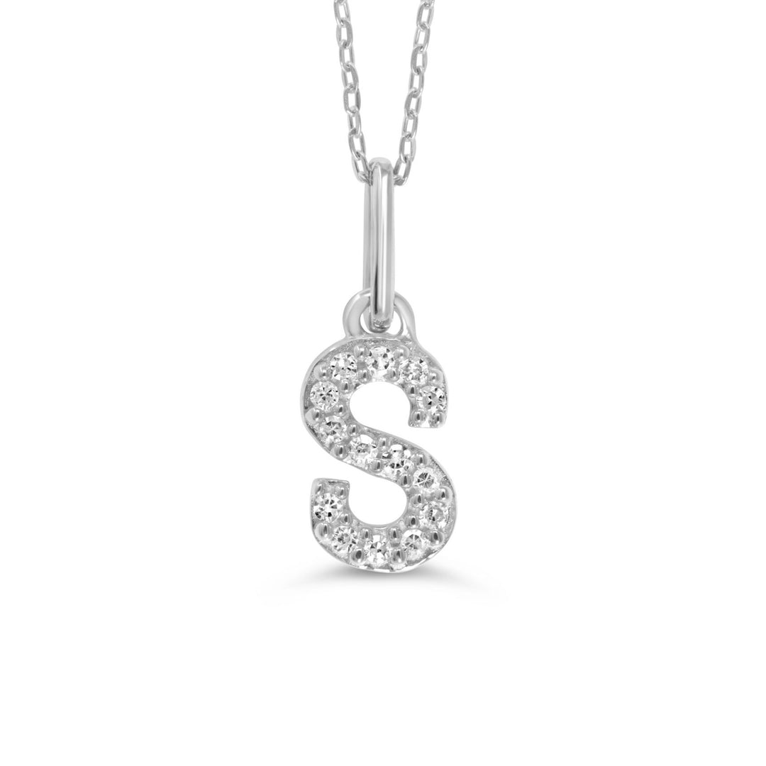 White gold "S" pendant with diamonds on a white gold cable chain, crafted in 10K white gold.