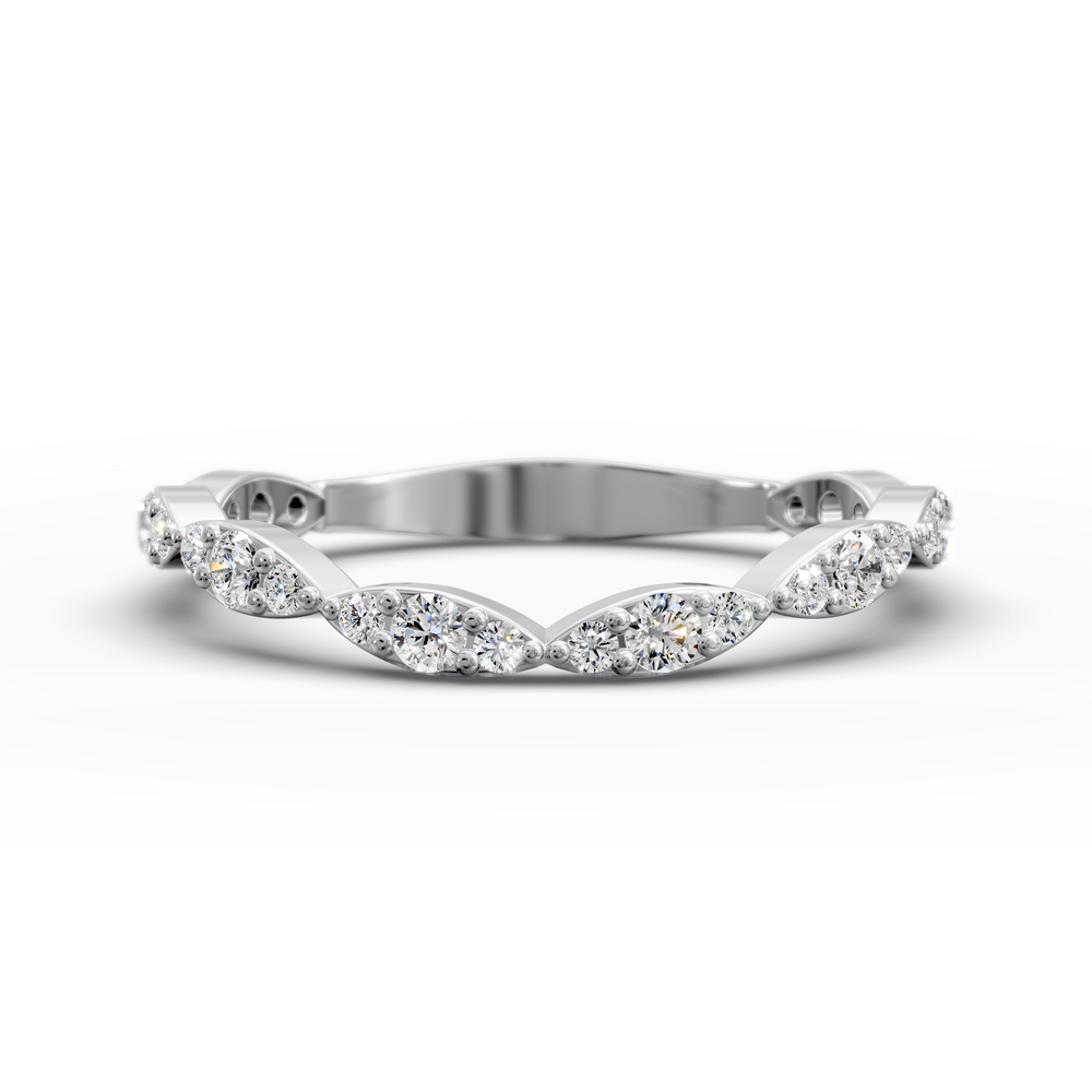 Scalloped vintage-style curved diamond wedding band with marquise detailing