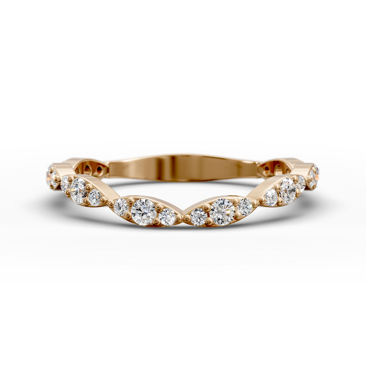 Scalloped vintage-style curved diamond wedding band with marquise detailing