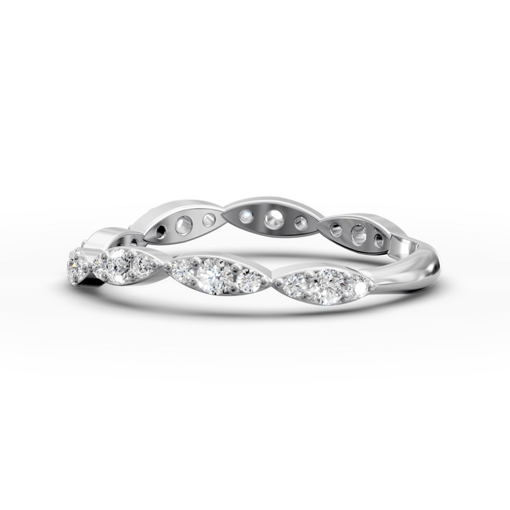 Scalloped vintage-style curved diamond wedding band with marquise detailing