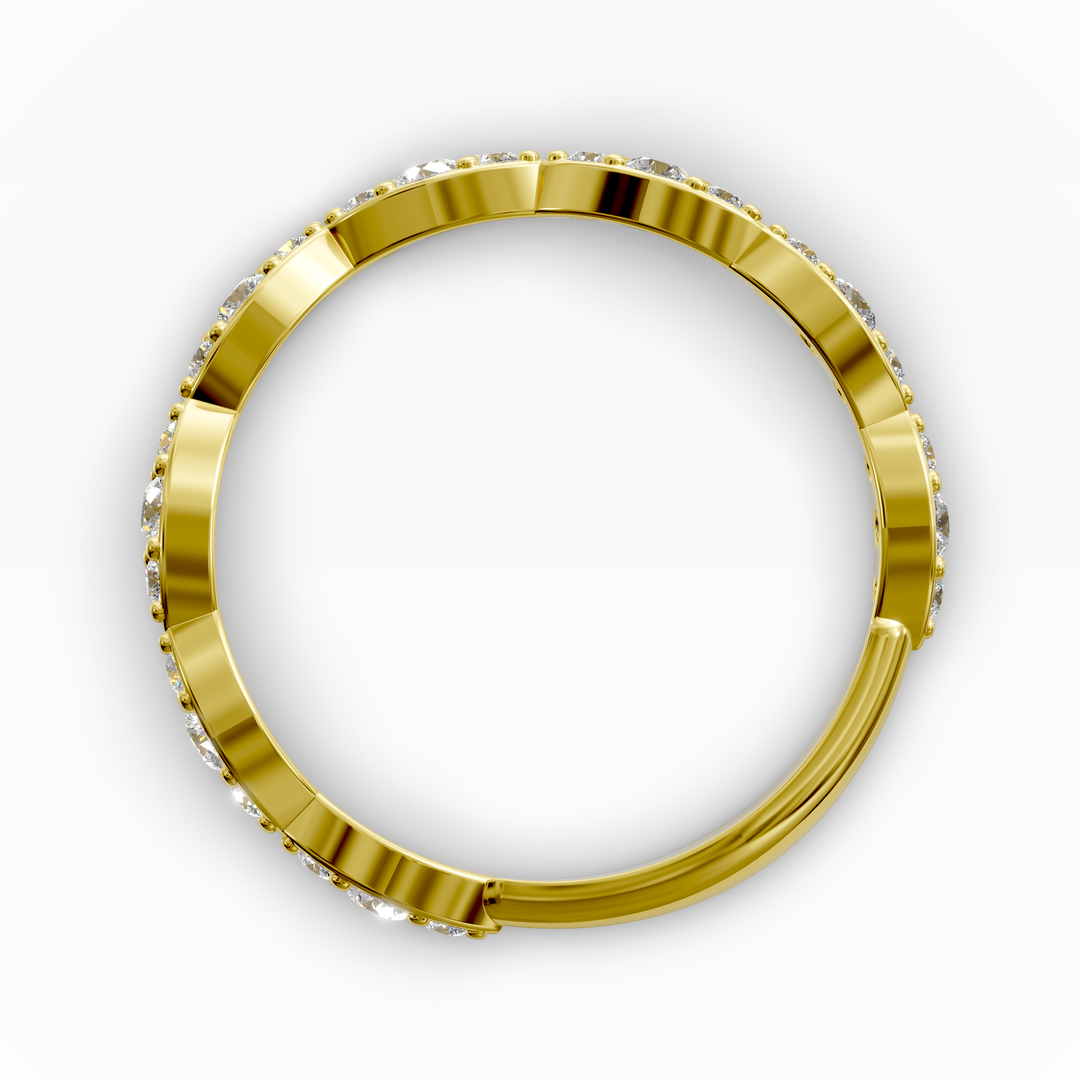 Scalloped vintage-style curved diamond wedding band with marquise detailing