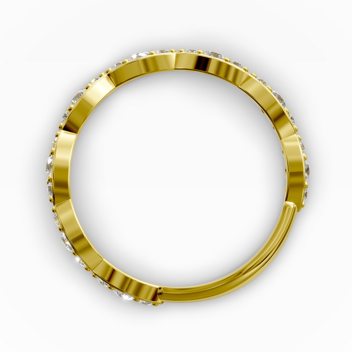 Scalloped vintage-style curved diamond wedding band with marquise detailing