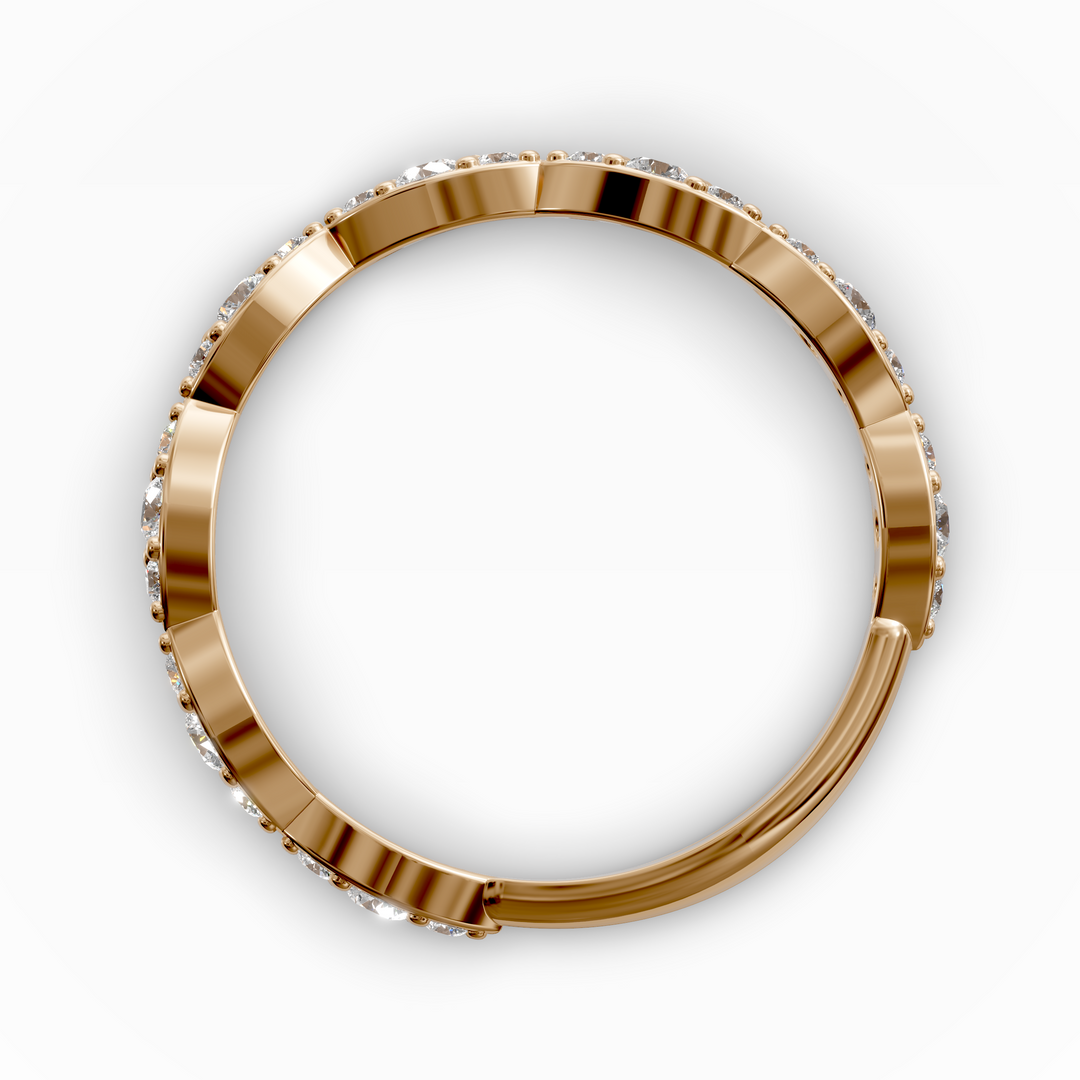 Scalloped vintage-style curved diamond wedding band with marquise detailing