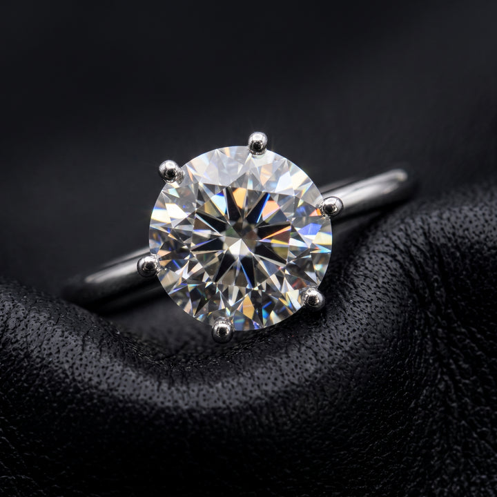 Round Moissanite Solitaire Ring, 14k gold.