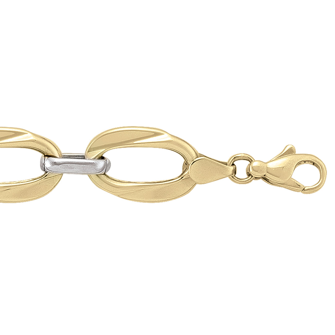 14k yellow and white gold bracelet with bold two-tone links and a lobster clasp, 7.5 inches long.