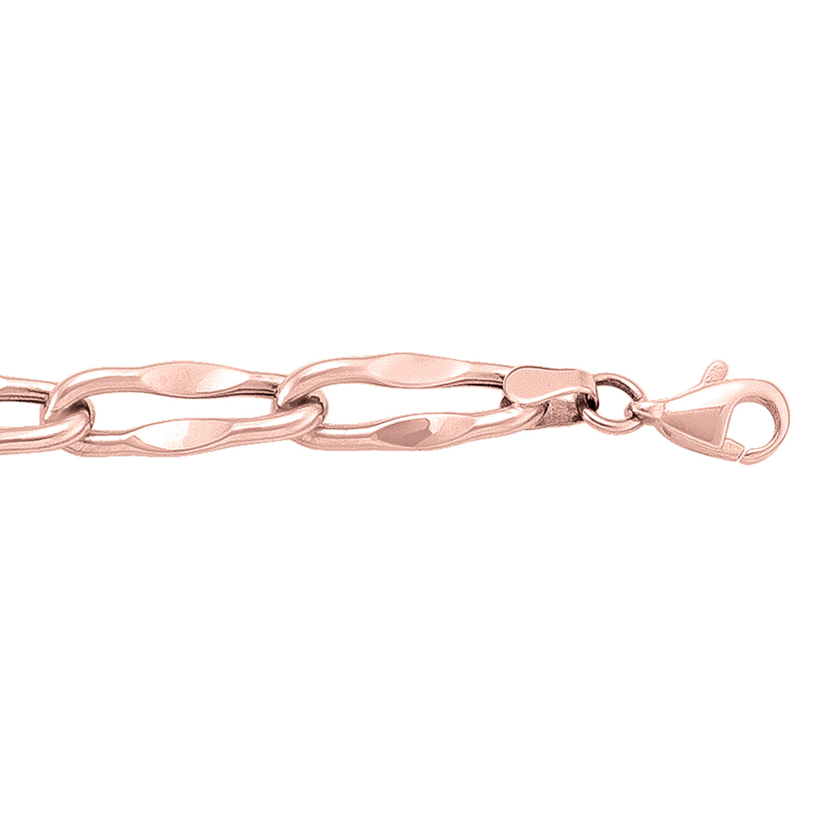 14k rose gold hollow link bracelet with a lobster clasp.