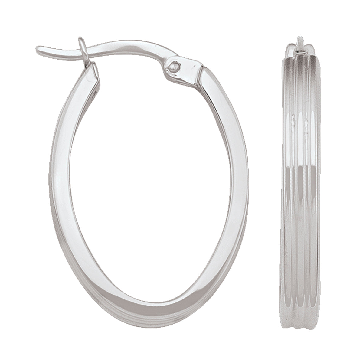 WHITE GOLD OVAL PATTERNED HOOP EARRING