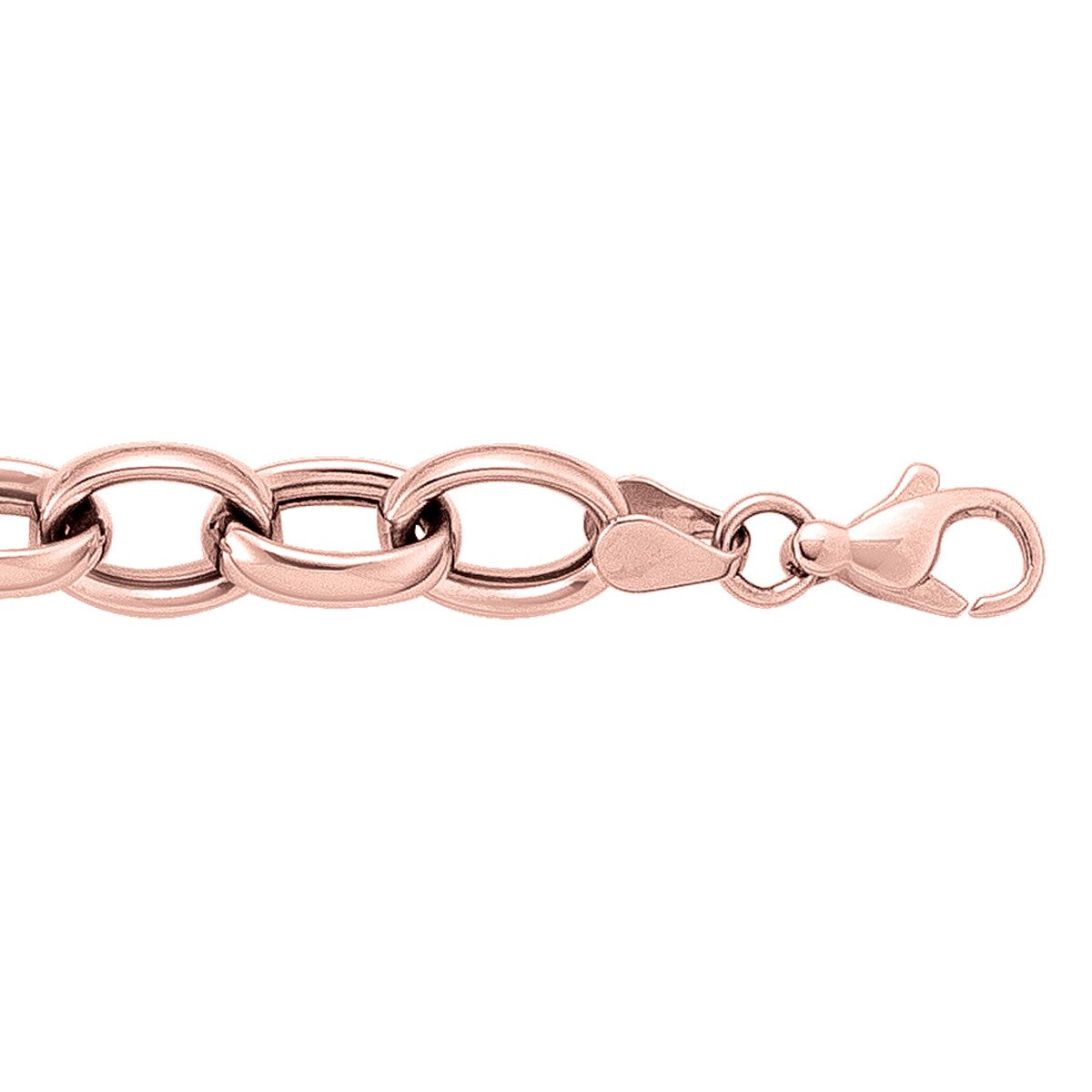 14k pink gold hollow link bracelet with a lobster clasp.