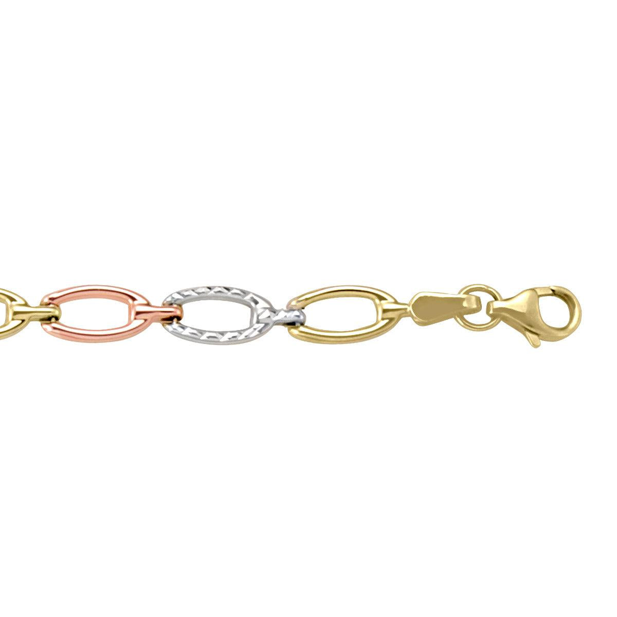 Tri-Color Gold Fancy Bracelet - 5.4 mm Wide - 7.25 inches Long