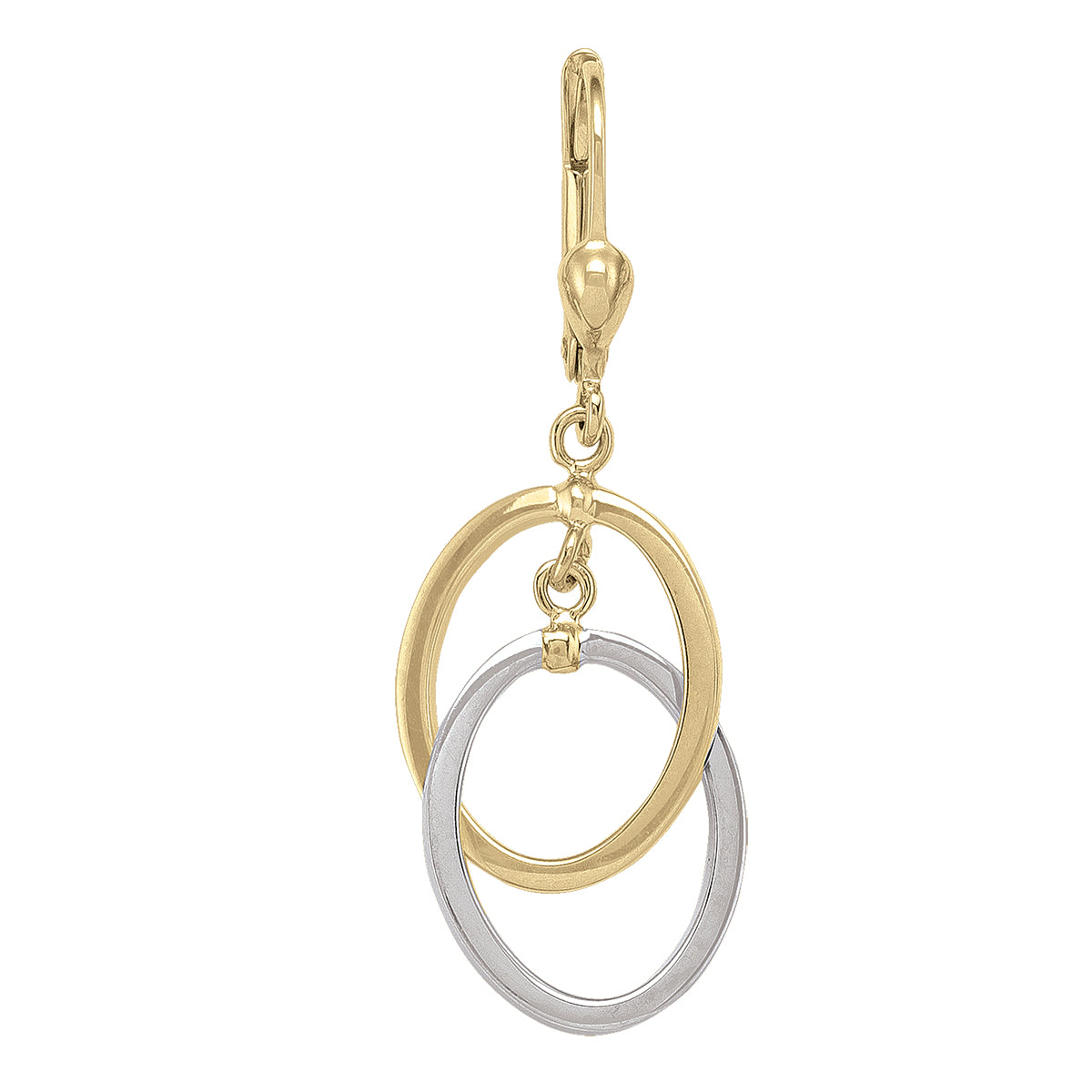 10k two-tone gold fancy link drop earrings, combining yellow and white gold rings for a chic contrast, measuring 22.3mm in height.